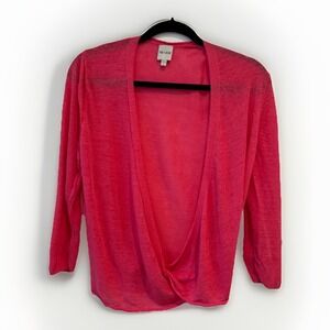 Nic+Zoe Linen Blend 4Way Cardigan Lg Pink Minimalist Coastal Resort Quiet Luxury
